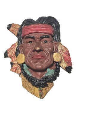 Hand Painted Native American Chief Magnet Resin Southwestern Western Rustic